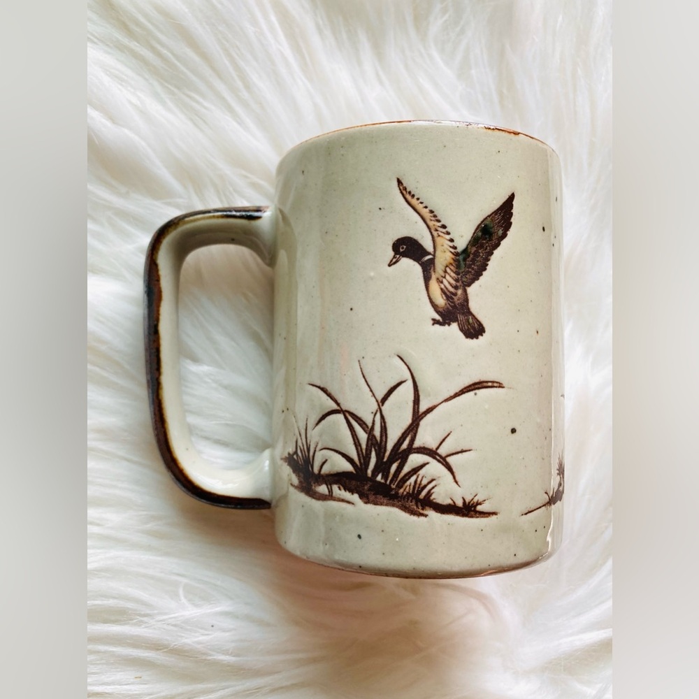 Vintage Otagiri Speckled Stoneware Mallard Duck Mug 1970s Wildlife Mug - Picture 4 of 7